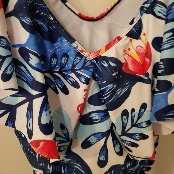 Tropical Ruffle Vneck One Piece Swimsuit - Picture 2 of 6